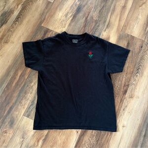 Classic Black Tee with Rose Embroidery